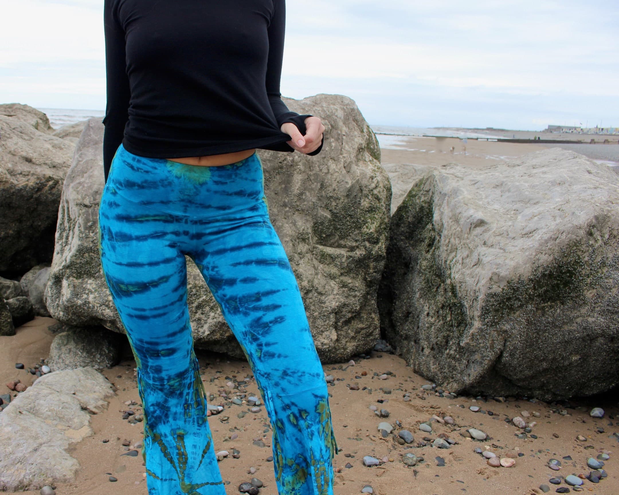 Tie Dye Bell Bottoms • Cotton Wide Flare Trousers • Flared Hot Yoga Leggings • Shanti Bells Flared Pants • Cinched Dance Wear • Calluna - Image 2