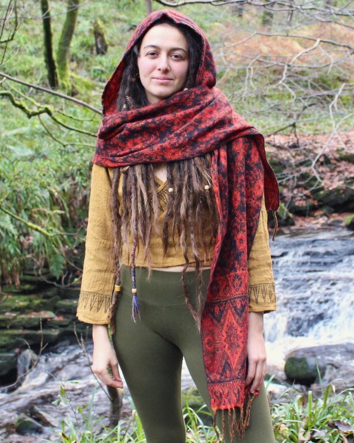 Paisley Hood Scarf • Unisex Boho Hooded Shawl Wrap • Blanket Hoodie Suraya Scarf • Vegan Wool Hood Scarf Cape • Warm Scarves Women • Calluna - Thumbnail 6
