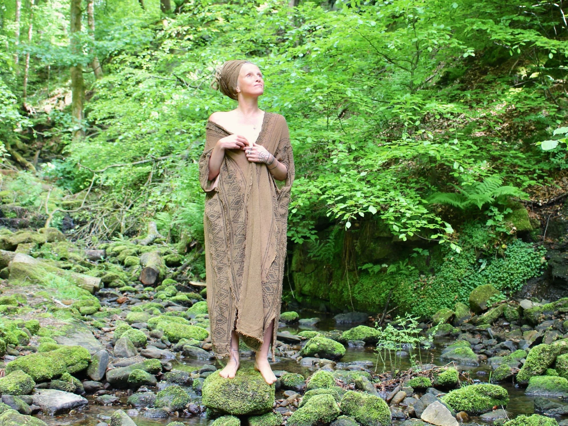 Raw Cotton Block Print Kimono · Earthy Tribal Robe · Shamanic Kali Kimono - Thumbnail 9