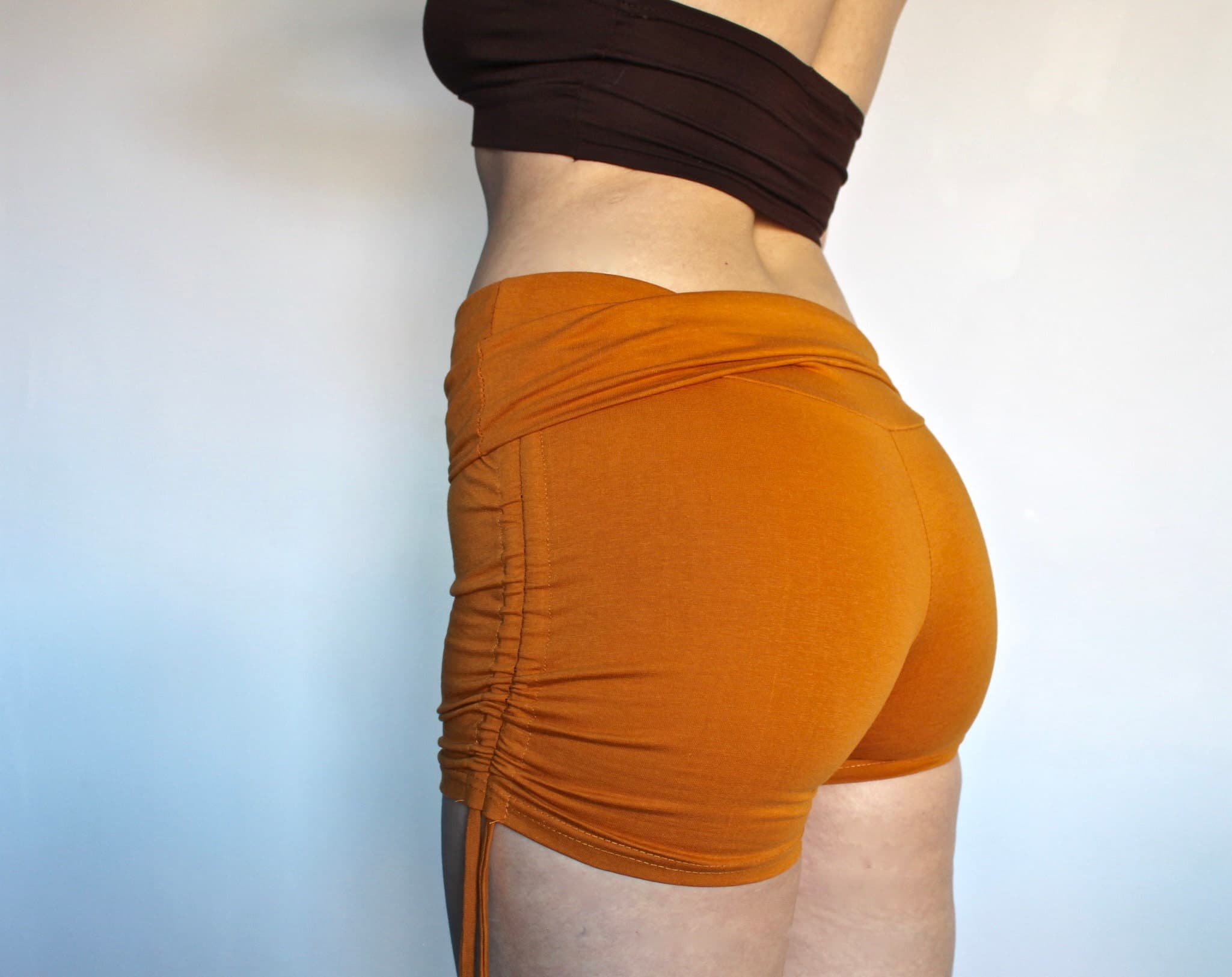 Orange Cotton Boho Shorts • High Waist Cinched Hot Pants • Lahni Booty Shorts - Thumbnail 5