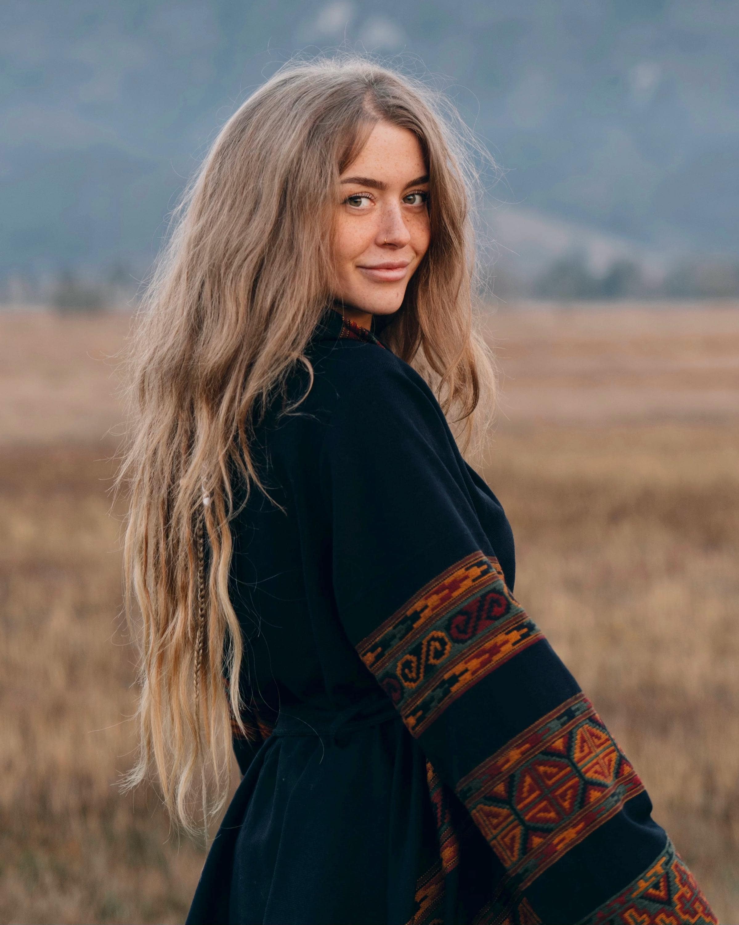 Hooded Geometric Cape Coat •  Boho Unisex Shamanic Cloak • Warm Blanket Shawl • Poncho Scarf for Women • Long Festival Earthy Juniper Jacket - Image 2