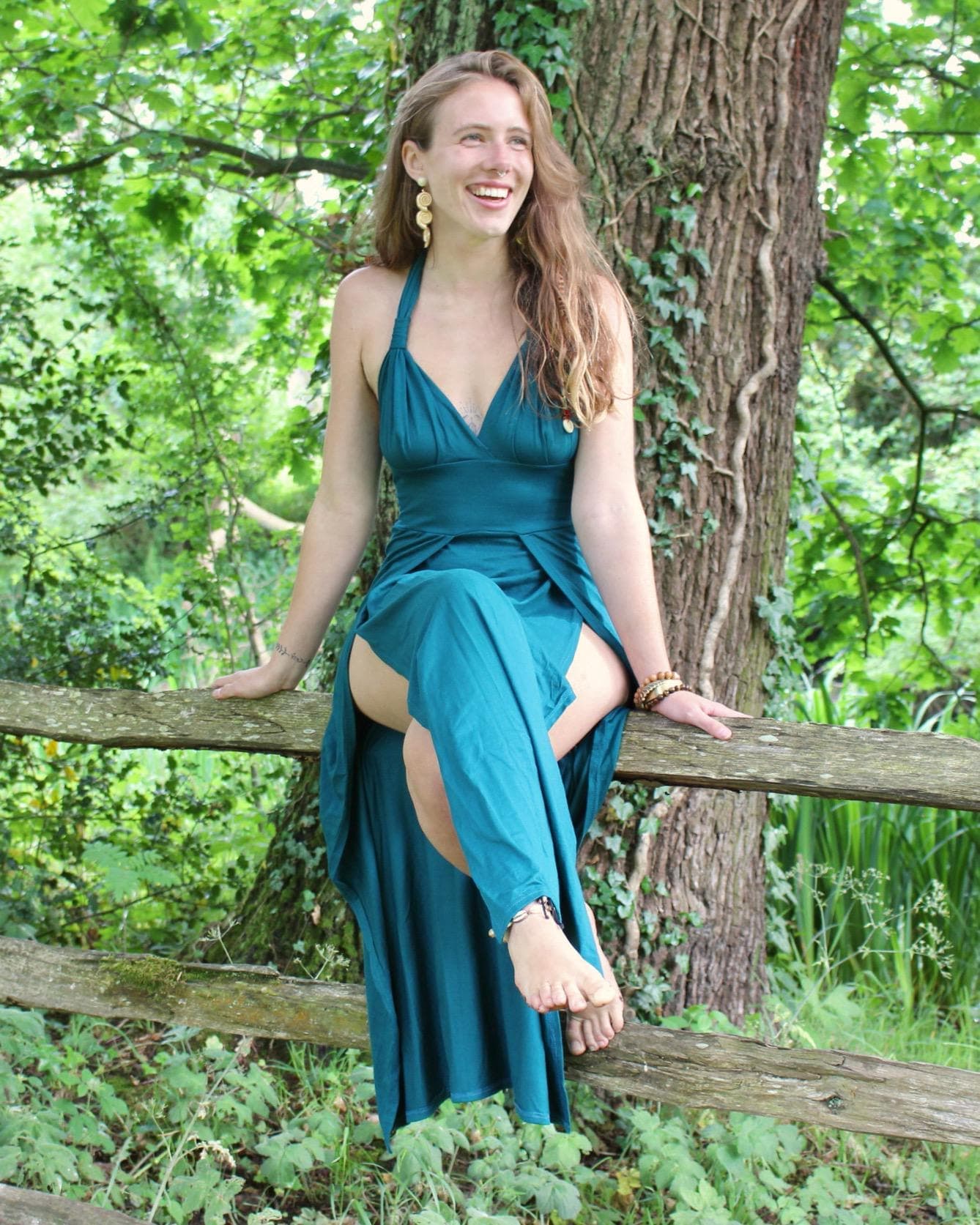 Side Split Goddess Dress • Long Open Back Dress • Athira Halter Neck Dress Women • Grecian Etehreal Dance Wear • Backless Dress • Calluna - Image 3
