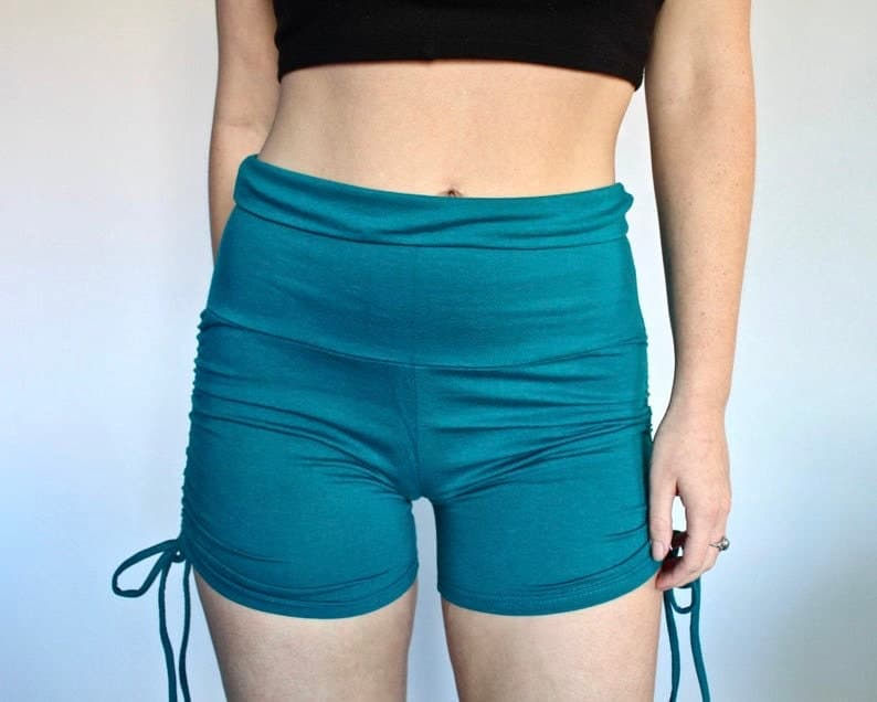 Orange Cotton Boho Shorts • High Waist Cinched Hot Pants • Lahni Booty Shorts - Thumbnail 8