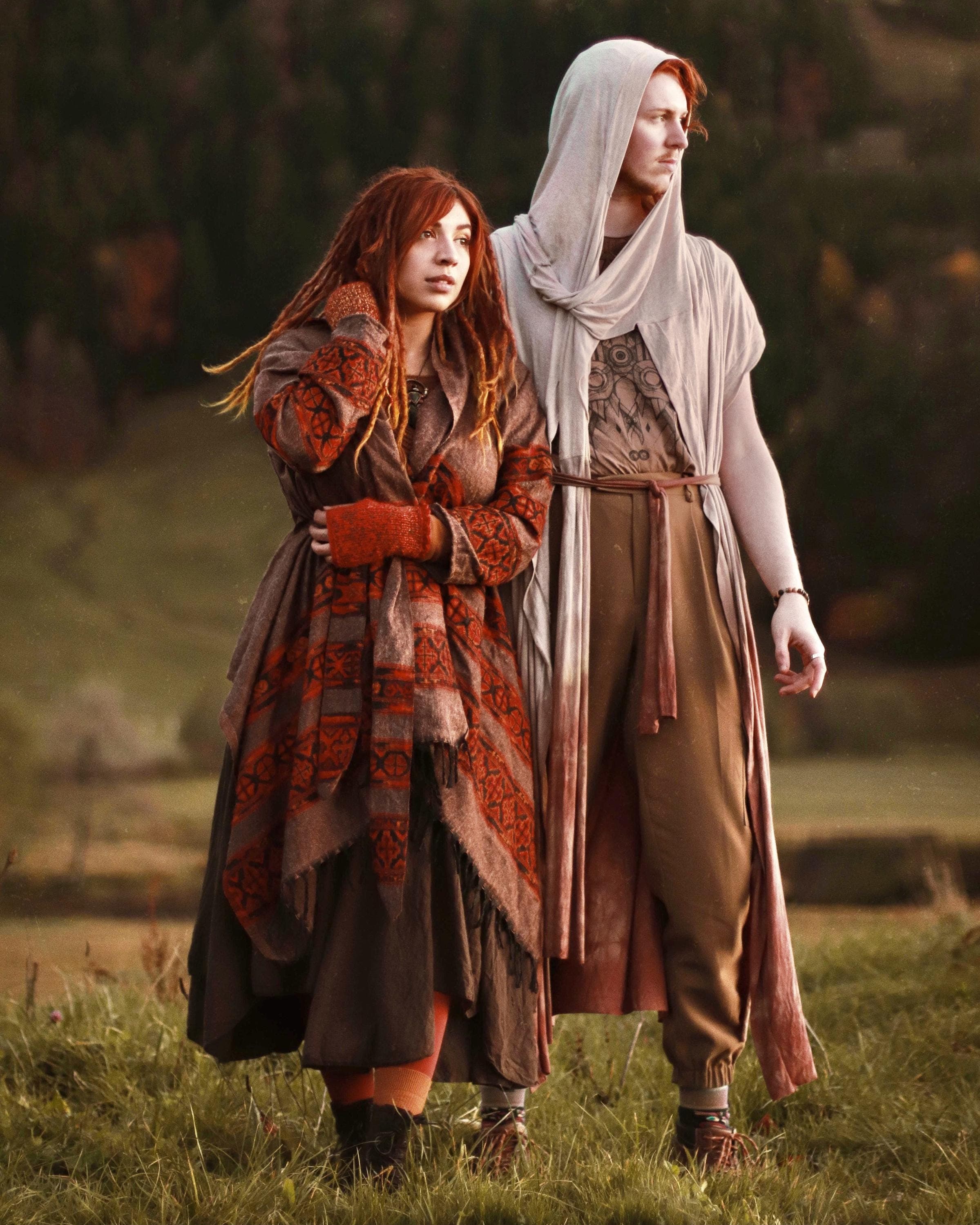 Hooded Geometric Cape Coat •  Boho Unisex Shamanic Cloak • Warm Blanket Shawl • Poncho Scarf for Women • Long Festival Earthy Juniper Jacket - Thumbnail 12