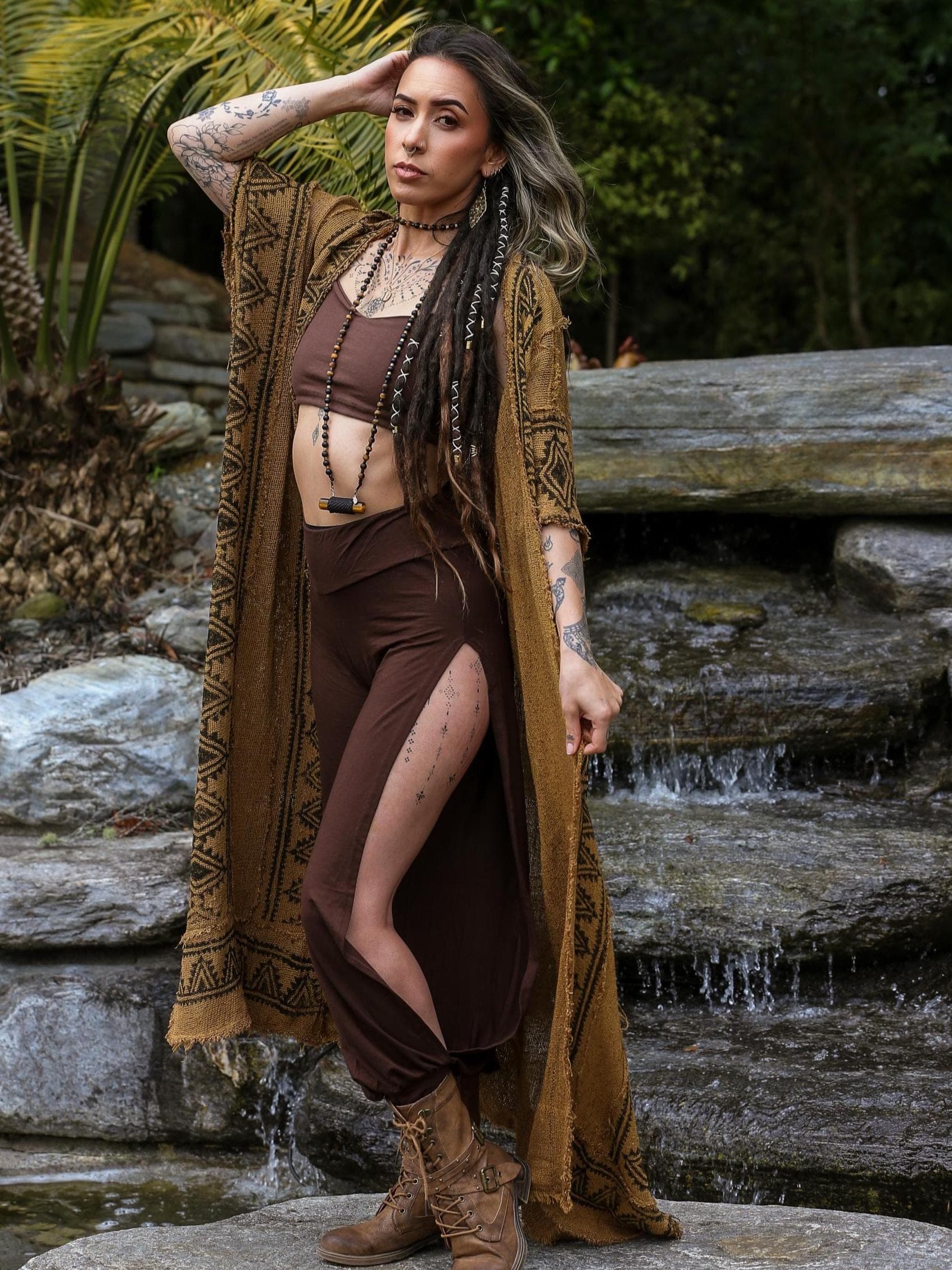 Raw Cotton Block Print Kimono · Earthy Tribal Robe · Shamanic Kali Kimono - Thumbnail 6