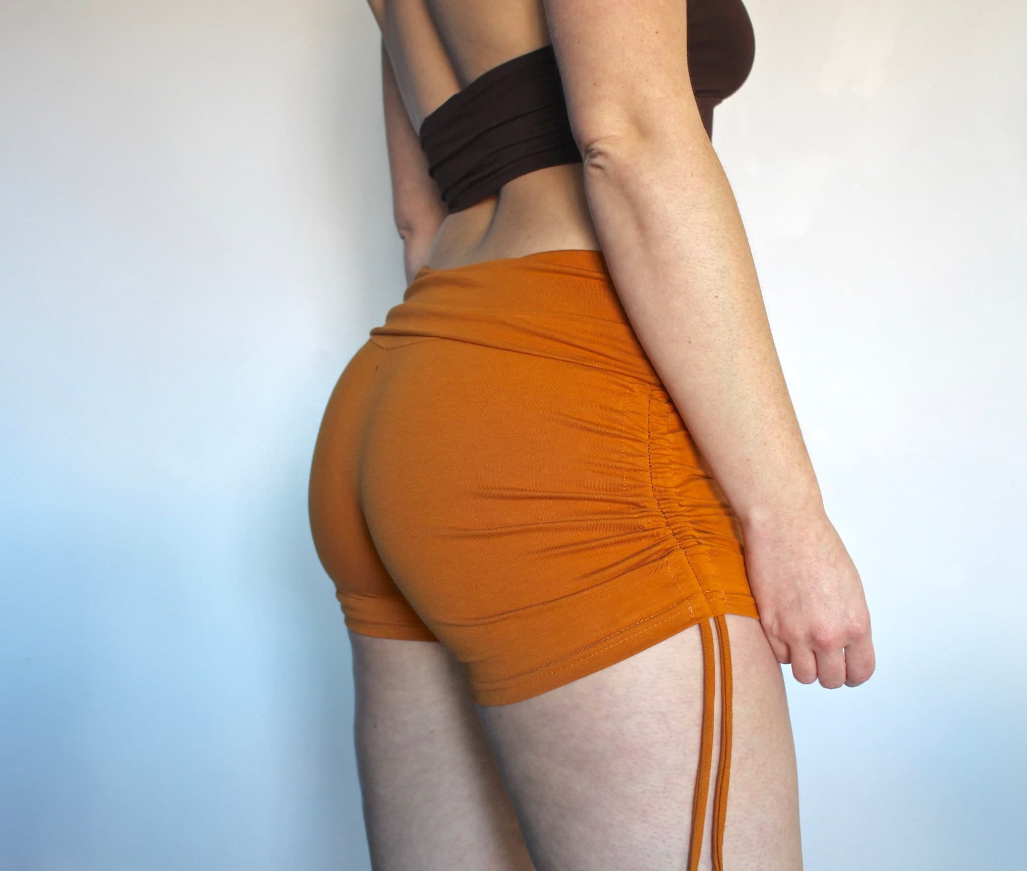 Orange Cotton Boho Shorts • High Waist Cinched Hot Pants • Lahni Booty Shorts - Image 3