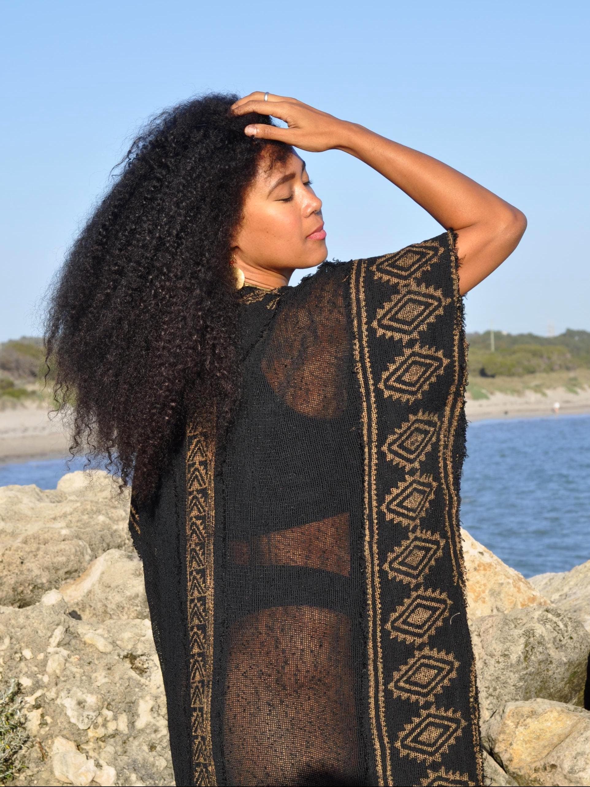 Raw Cotton Block Print Kimono · Earthy Tribal Robe · Shamanic Kali Kimono - Image 2