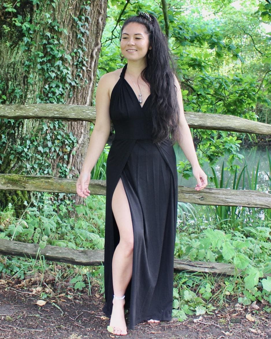 Side Split Goddess Dress • Long Open Back Dress • Athira Halter Neck Dress Women • Grecian Etehreal Dance Wear • Backless Dress • Calluna - Thumbnail 6