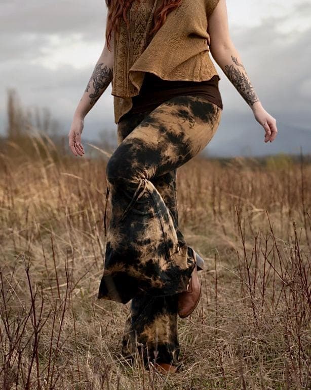 Tie Dye Bell Bottoms • Cotton Wide Flare Trousers • Flared Hot Yoga Leggings • Shanti Bells Flared Pants • Cinched Dance Wear • Calluna - Image 3