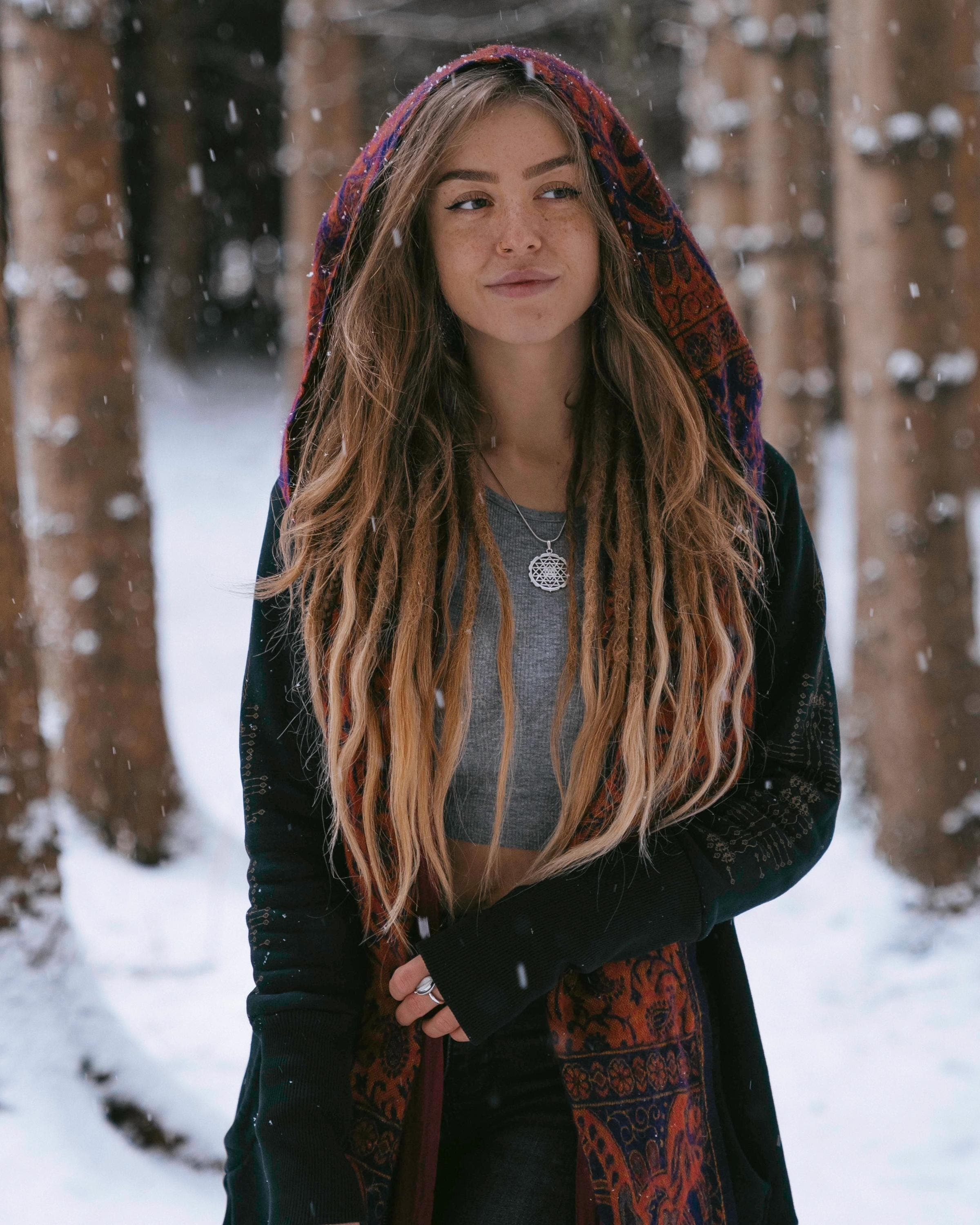 Paisley Hood Scarf • Unisex Boho Hooded Shawl Wrap • Blanket Hoodie Suraya Scarf • Vegan Wool Hood Scarf Cape • Warm Scarves Women • Calluna - Thumbnail 8