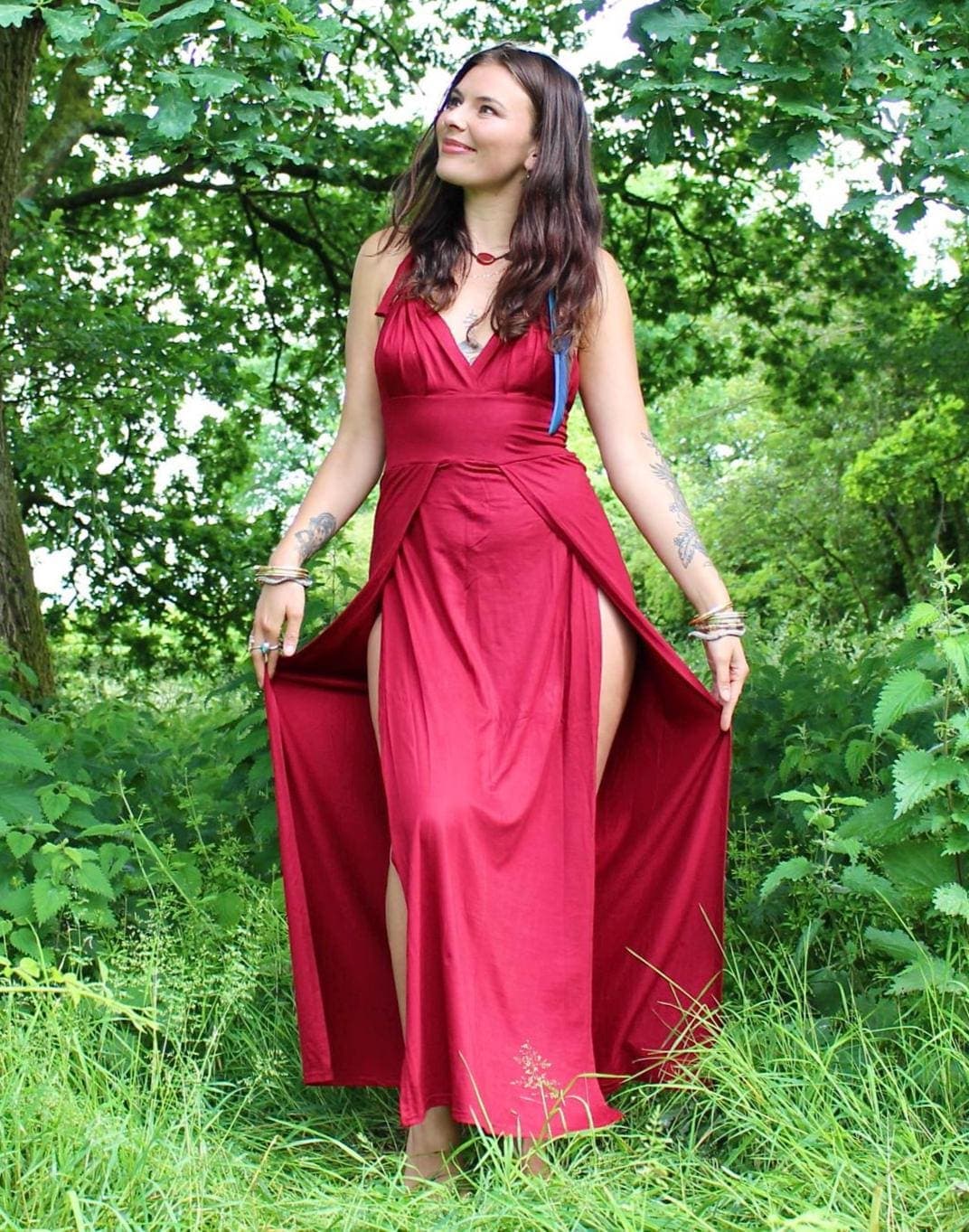 Side Split Goddess Dress • Long Open Back Dress • Athira Halter Neck Dress Women • Grecian Etehreal Dance Wear • Backless Dress • Calluna - Image 1