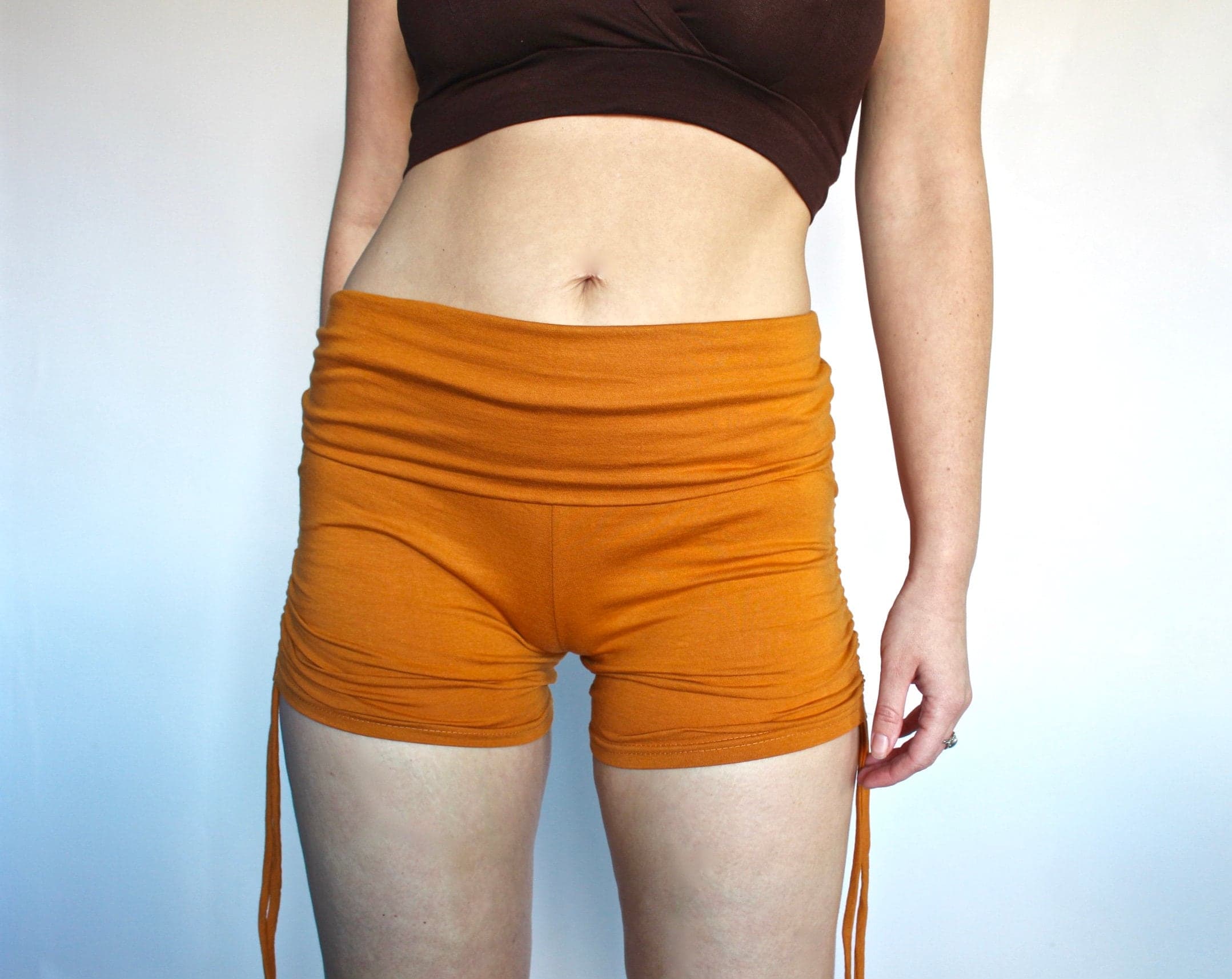 Orange Cotton Boho Shorts • High Waist Cinched Hot Pants • Lahni Booty Shorts - Thumbnail 4