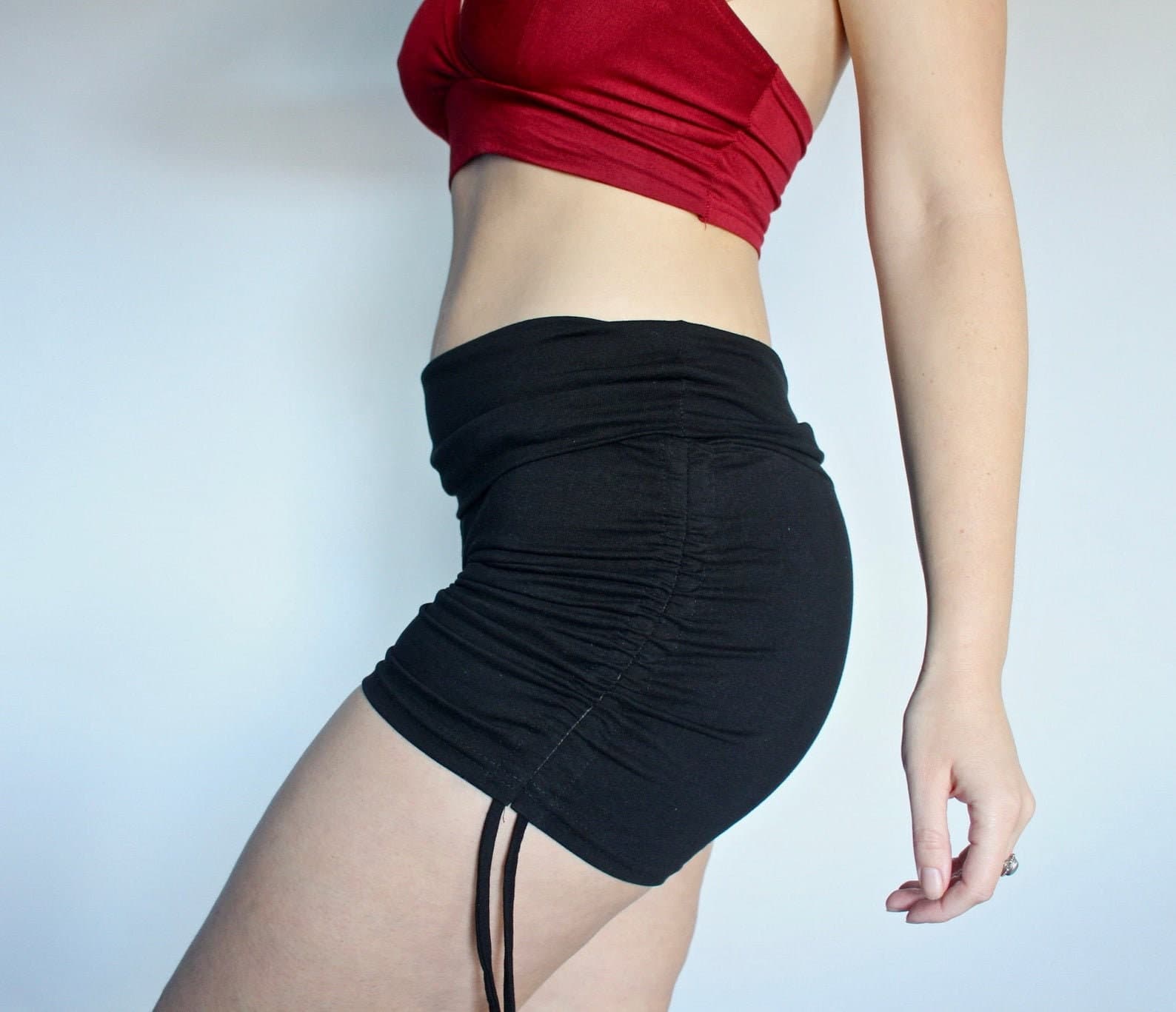 Orange Cotton Boho Shorts • High Waist Cinched Hot Pants • Lahni Booty Shorts - Thumbnail 10