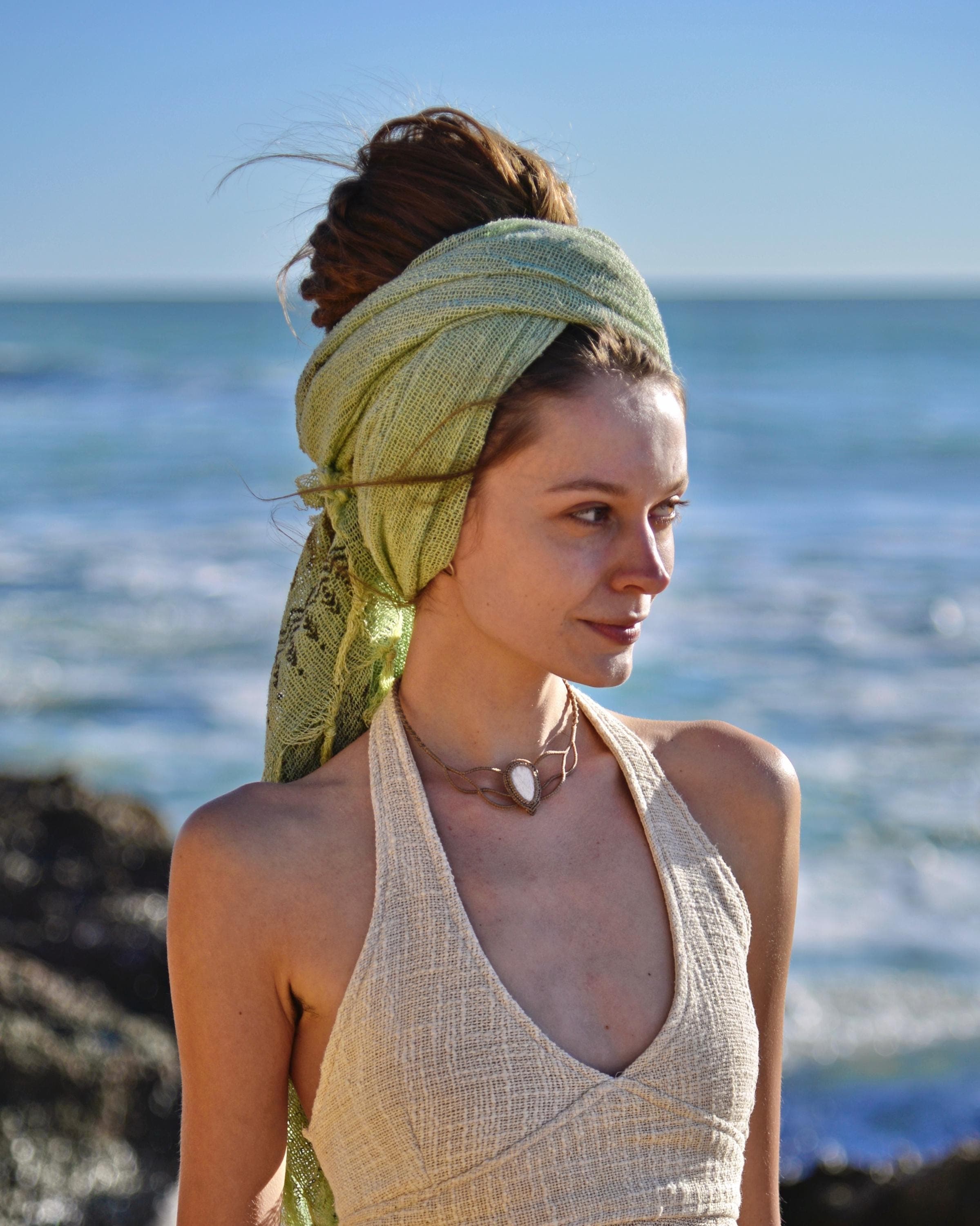 Natural Cotton Block Print Shawl • Nitya Net Shawl Wrap Women • Festival Blanket Scarf • Sarong Beach Wrap Skirt • Calluna - Thumbnail 6