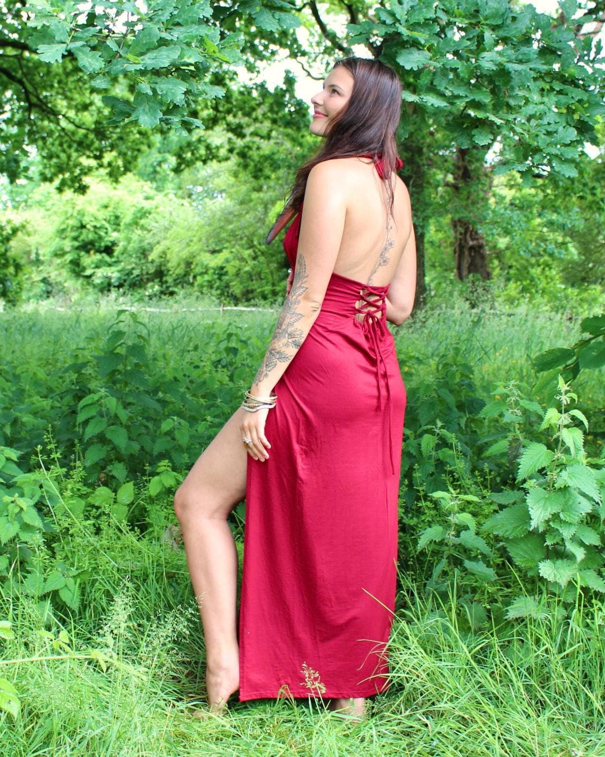 Side Split Goddess Dress • Long Open Back Dress • Athira Halter Neck Dress Women • Grecian Etehreal Dance Wear • Backless Dress • Calluna - Image 2
