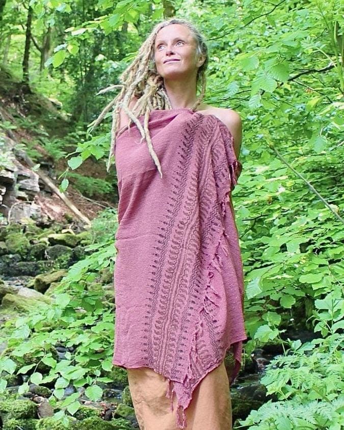 Natural Cotton Block Print Shawl • Nitya Net Shawl Wrap Women • Festival Blanket Scarf • Sarong Beach Wrap Skirt • Calluna - Thumbnail 7