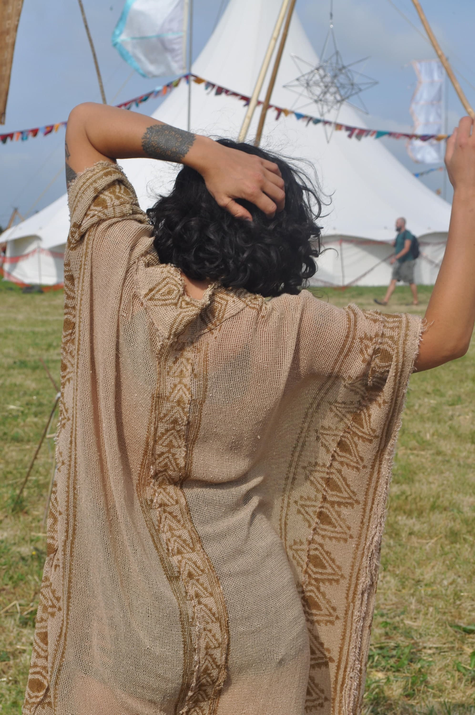 Raw Cotton Block Print Kimono · Earthy Tribal Robe · Shamanic Kali Kimono - Thumbnail 5
