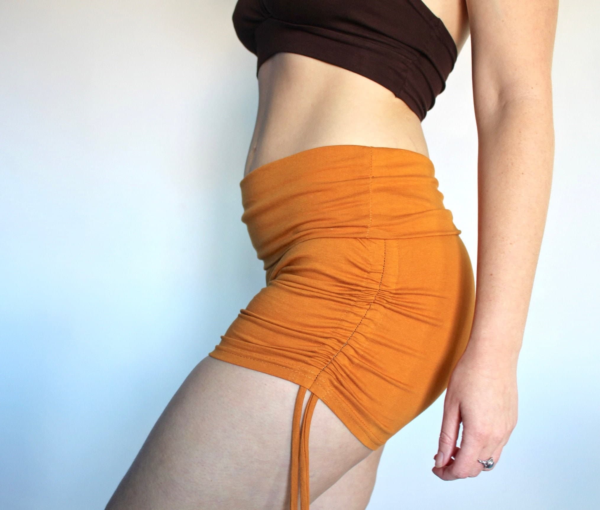 Orange Cotton Boho Shorts • High Waist Cinched Hot Pants • Lahni Booty Shorts - Image 1