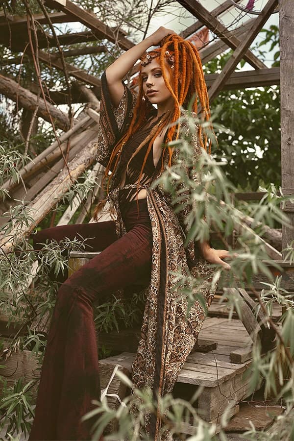 Tie Dye Bell Bottoms • Cotton Wide Flare Trousers • Flared Hot Yoga Leggings • Shanti Bells Flared Pants • Cinched Dance Wear • Calluna - Thumbnail 5