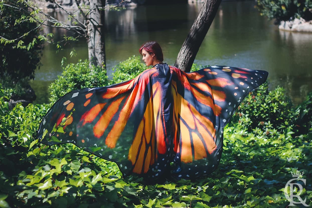 Monarch Butterfly Wings Cape: Chiffon Fairy Festival Costume - Image 2