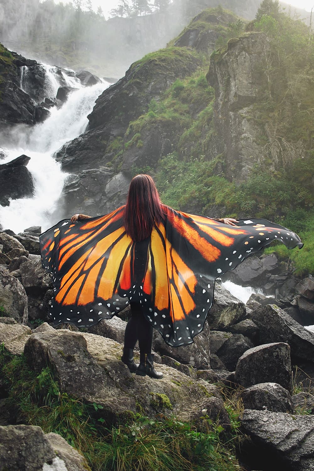 Monarch Butterfly Wings Cape: Chiffon Fairy Festival Costume - Image 1