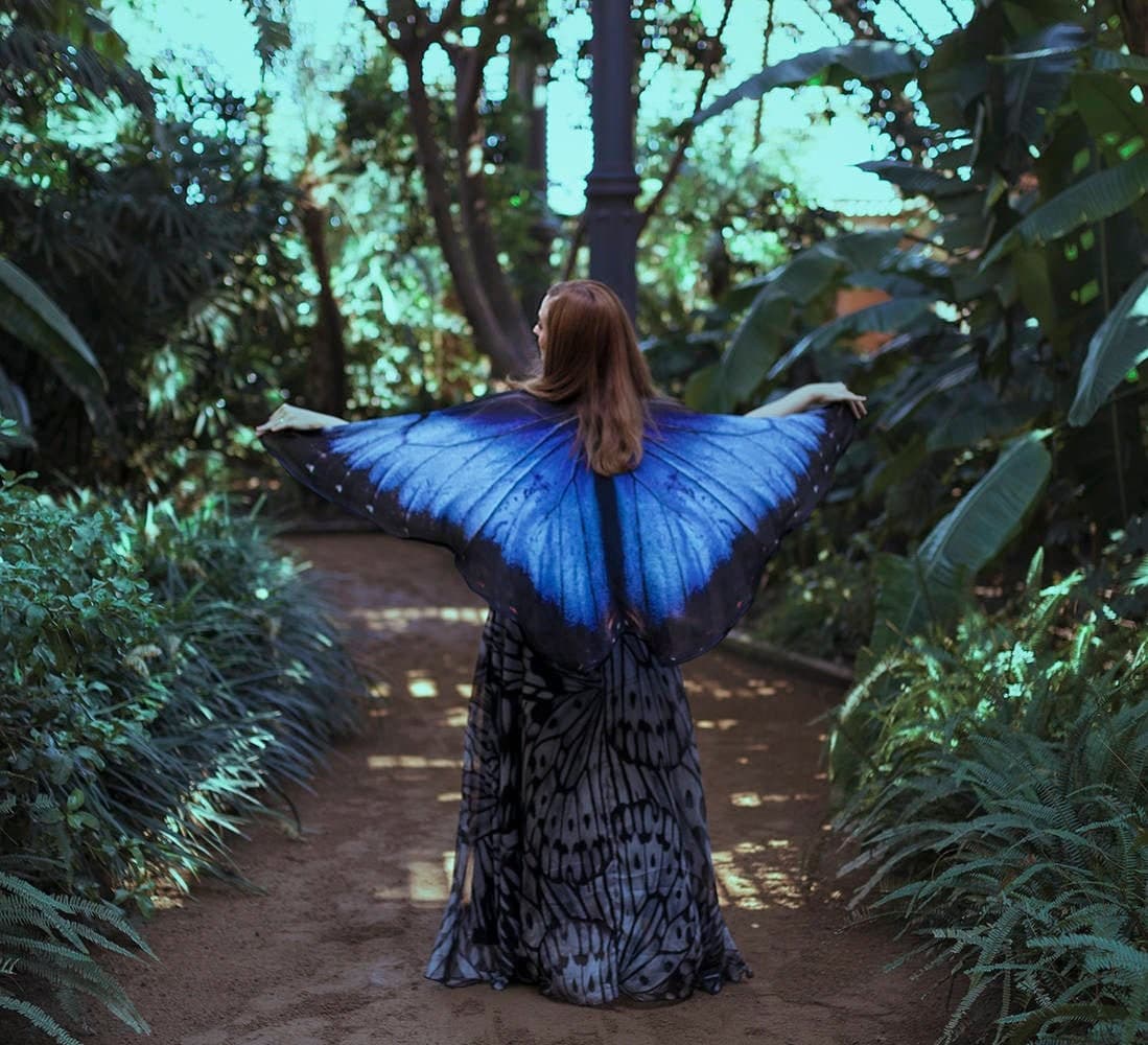 Blue Morpho Butterfly Wings Cape – Chiffon Festival Scarf - Image 1