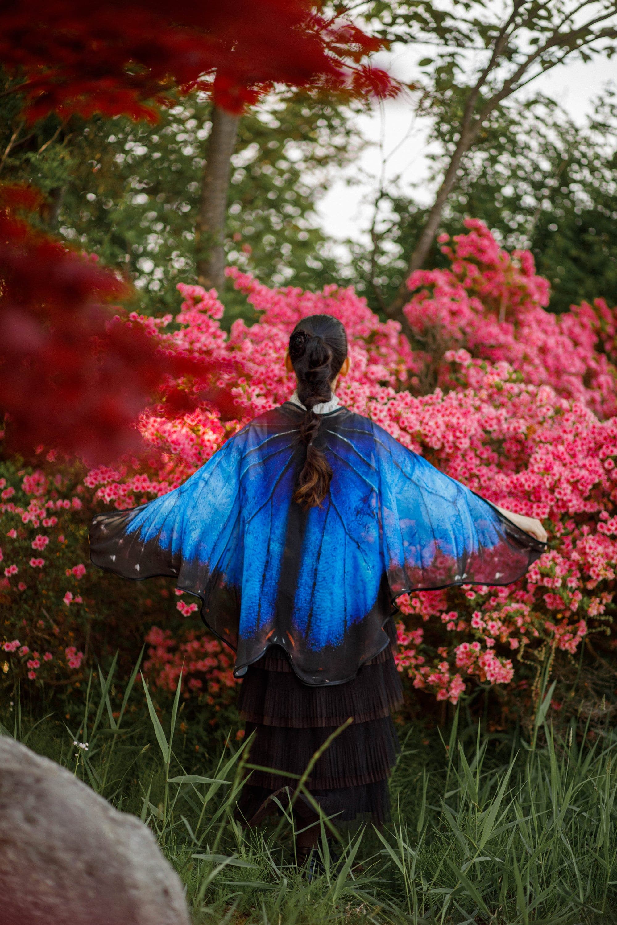 Blue Morpho Butterfly Wings Cape – Chiffon Festival Scarf - Thumbnail 4