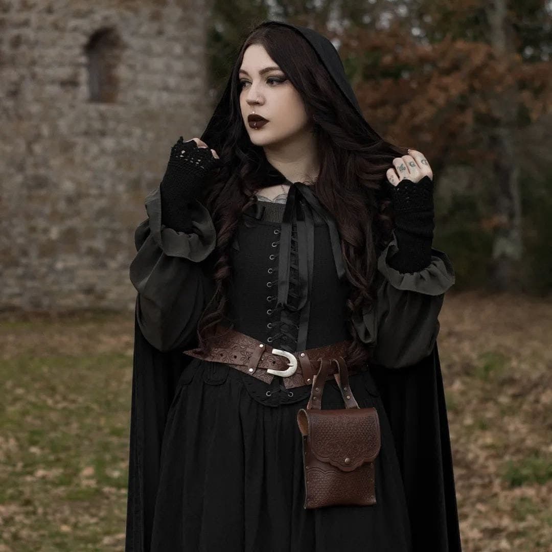 Handmade Brown Leather Elf Belt, LARP Druid Adjustable Corset - Thumbnail 5