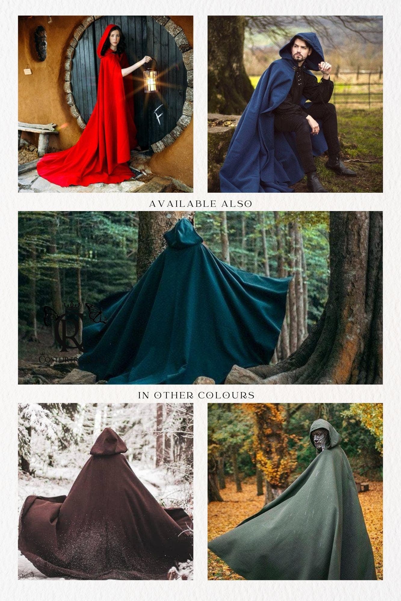 Green Vegan Wool Hooded Cloak: Elven Druid Costume, Long Train - Image 2