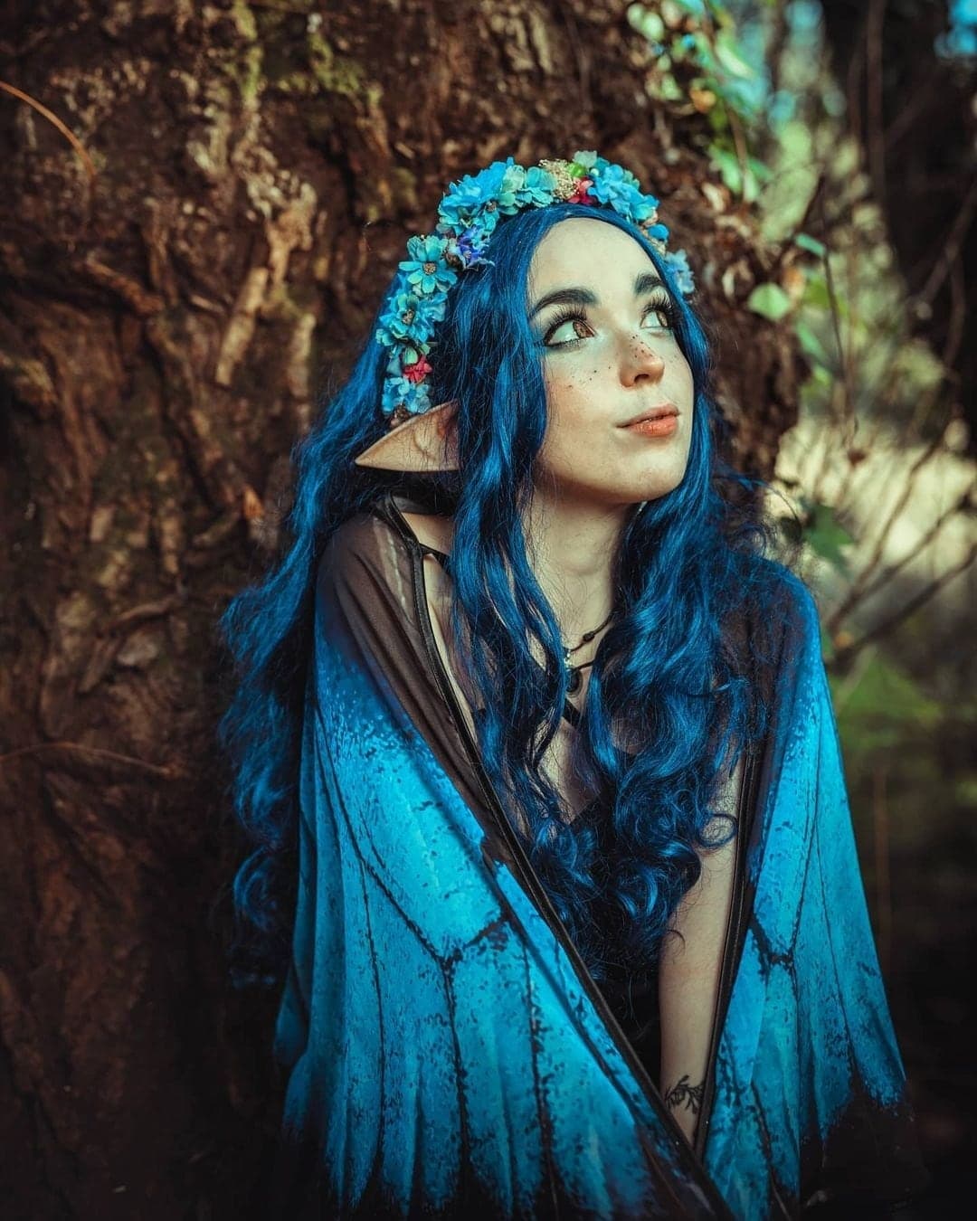 Blue Morpho Butterfly Wings Cape – Chiffon Festival Scarf - Image 3
