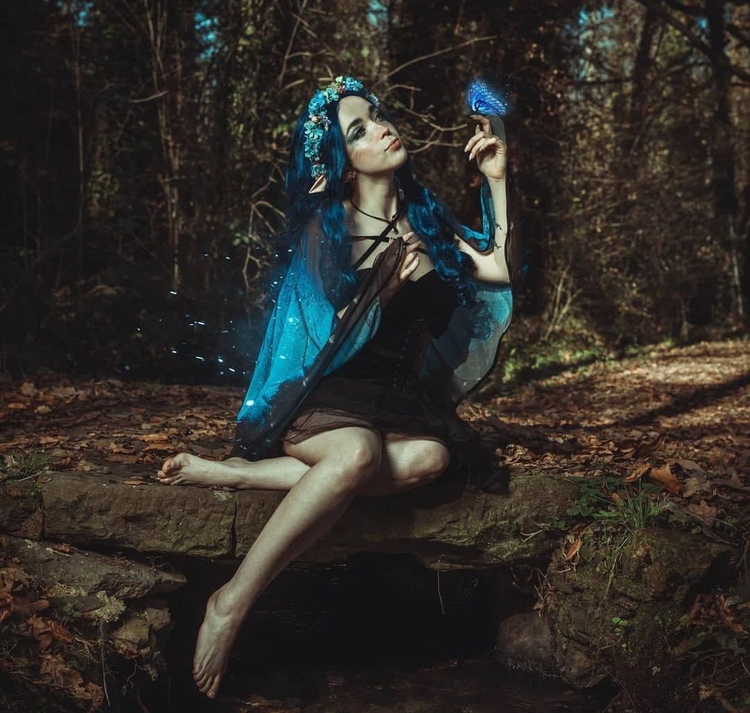 Blue Morpho Butterfly Wings Cape – Chiffon Festival Scarf - Image 2