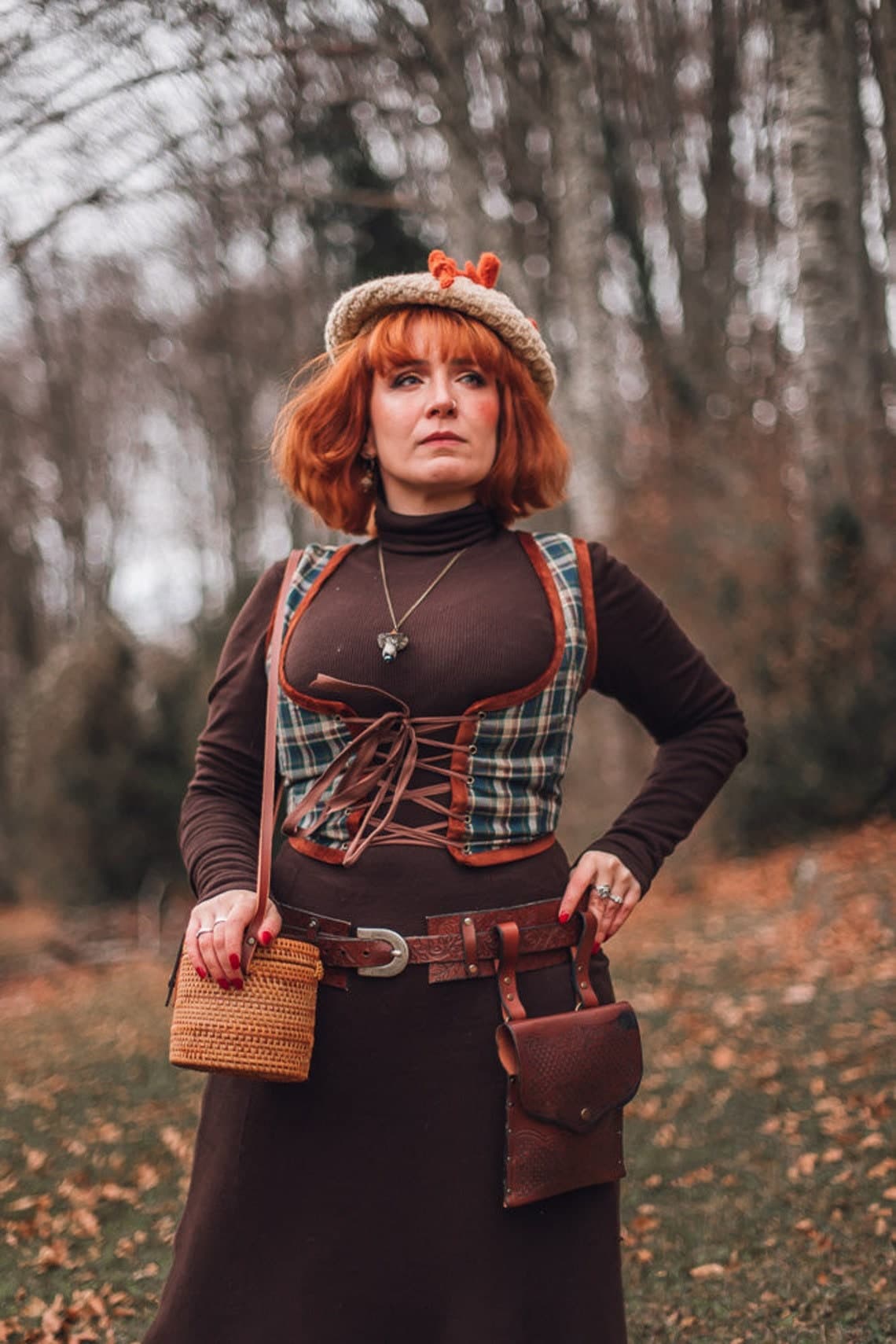Handmade Brown Leather Elf Belt, LARP Druid Adjustable Corset - Image 3