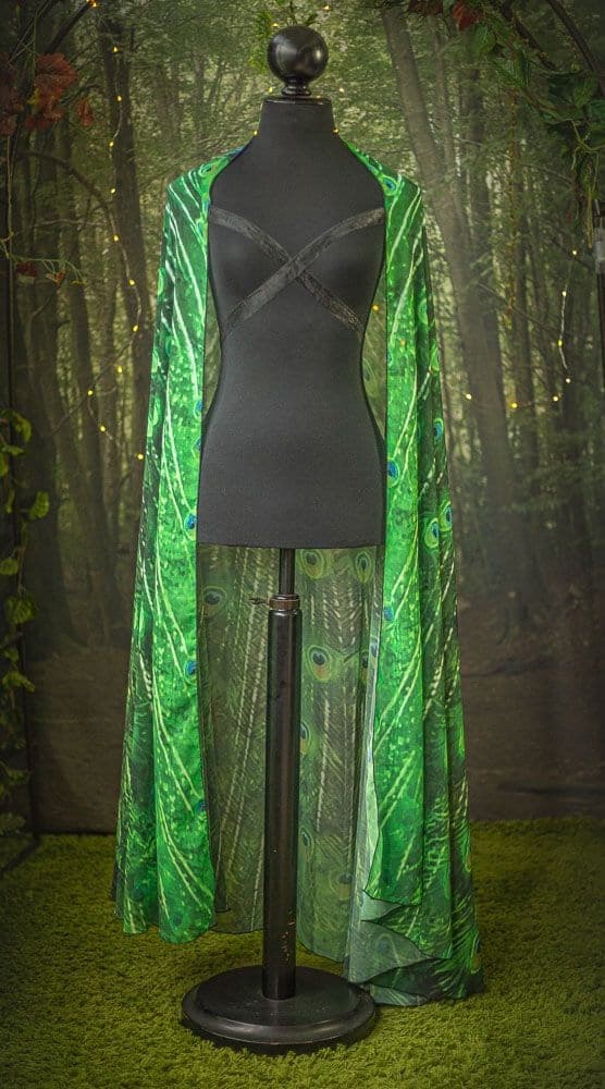 Cape peacock scarf Bohemian clothing cloak feathers print green sarong bird Festival Clothing - Thumbnail 10