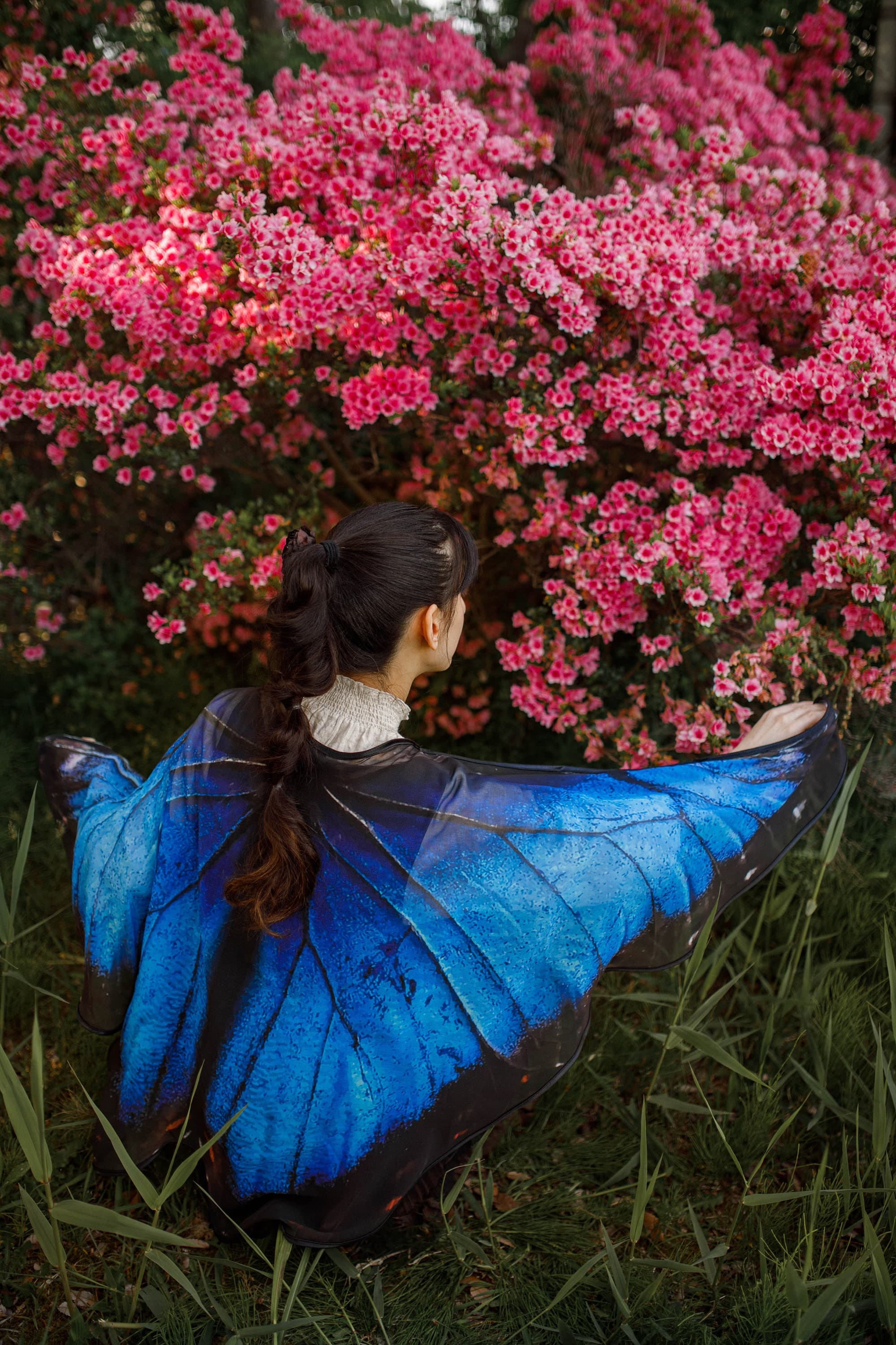 Blue Morpho Butterfly Wings Cape – Chiffon Festival Scarf - Thumbnail 6