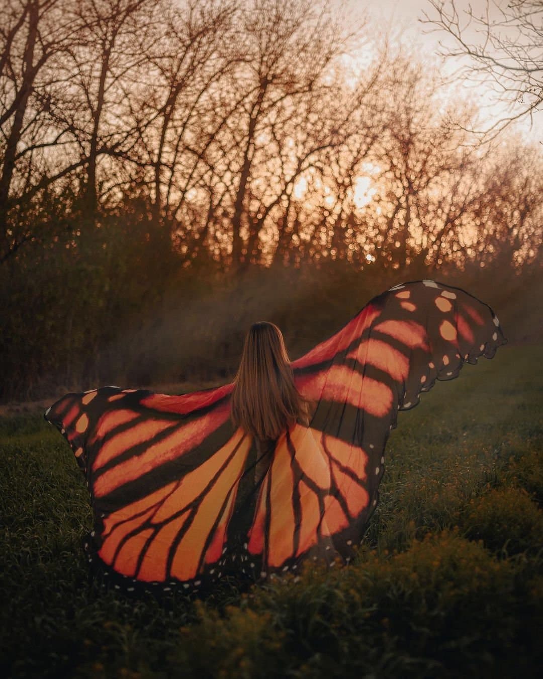 Monarch Butterfly Wings Cape: Chiffon Fairy Festival Costume - Thumbnail 9