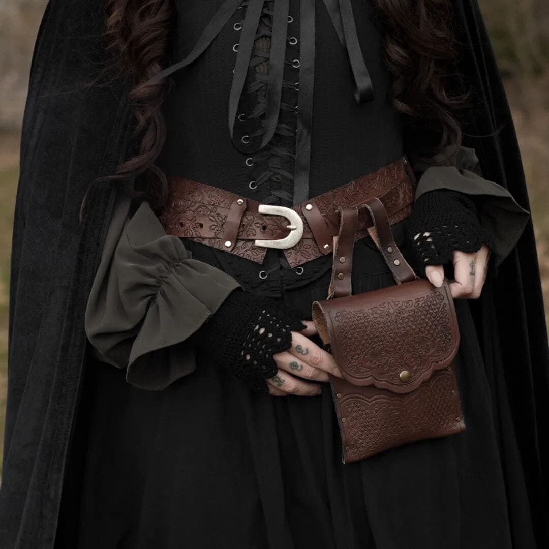 Handmade Brown Leather Elf Belt, LARP Druid Adjustable Corset - Thumbnail 6