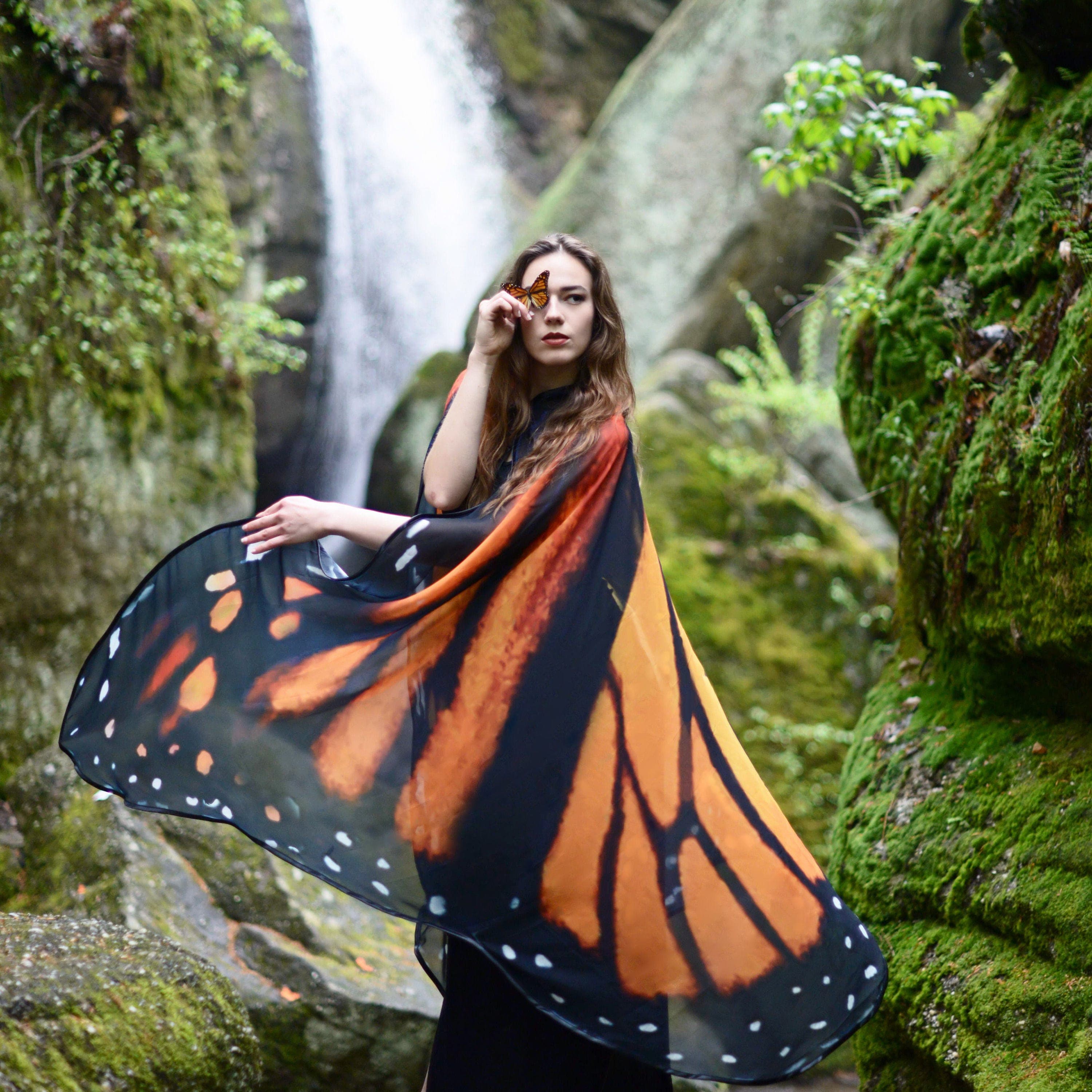 Monarch Butterfly Wings Cape: Chiffon Fairy Festival Costume - Thumbnail 4