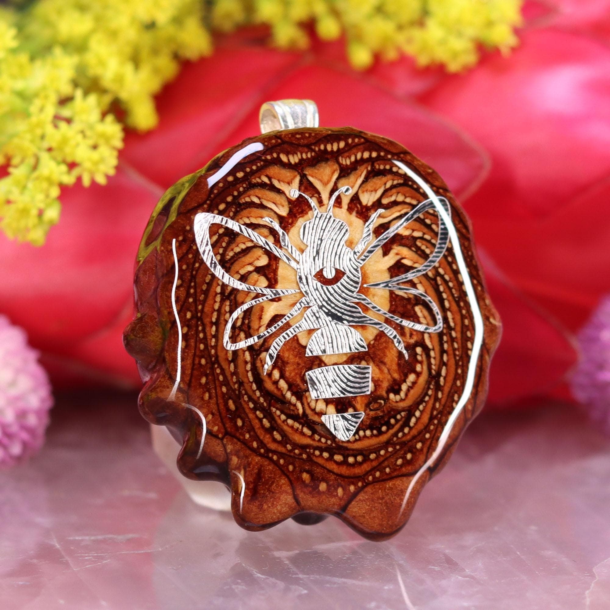 Natural with Silver Bee (Small) Third Eye Pinecone Pendant - Image 3