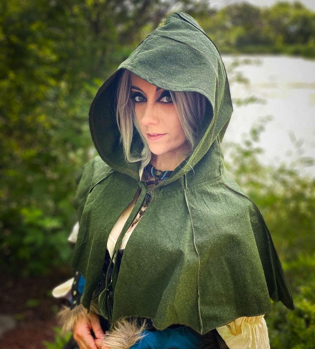 Hooded Leaf Cape - Renaissance Faire Capelet w/ Elven Woodland Style, cottagecore fairycore flair, fantasy clothing for LARP, wee cloak hood - Image 1