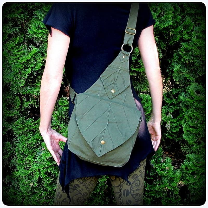 Leaf Backpack Book Messenger Bag ~ Renaissance Fair Crossbody purse ~ Elven Forest  LARP cosplay, Fantasy Garb Yule, cottagecore - Image 1