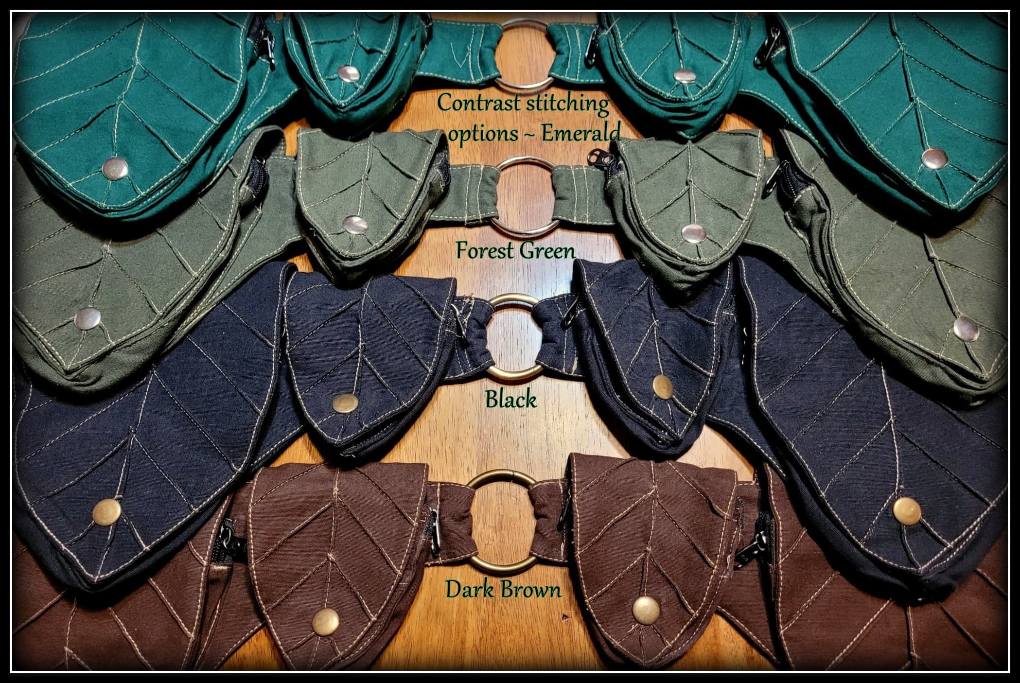 Leaf Utility Pocket belt ~ Festival Belt Forest Fantasy Fairy ~ Woodland Cottagecore Cosplay LARP ~ Green Brown Black Canvas ~ Small to XLc - Thumbnail 7