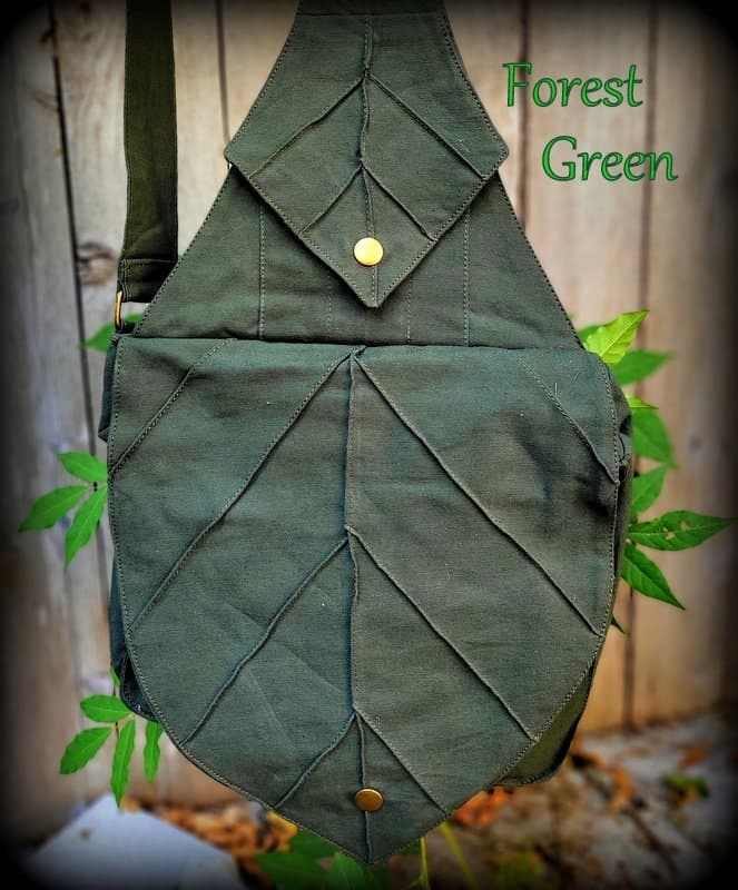 Leaf Backpack Book Messenger Bag ~ Renaissance Fair Crossbody purse ~ Elven Forest  LARP cosplay, Fantasy Garb Yule, cottagecore - Thumbnail 6