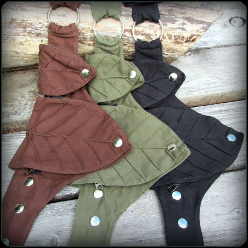 Leaf Utility Pocket belt ~ Festival Belt Forest Fantasy Fairy ~ Woodland Cottagecore Cosplay LARP ~ Green Brown Black Canvas ~ Small to XLc - Image 3