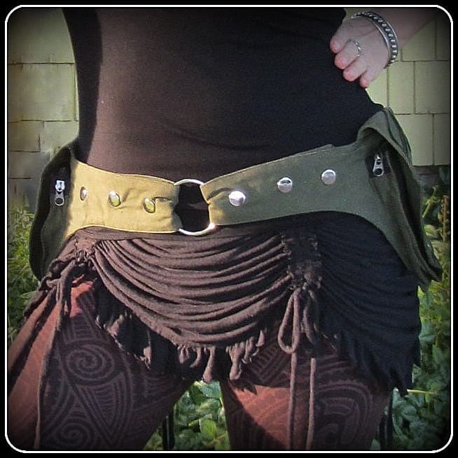 Leaf Utility Pocket belt ~ Festival Belt Forest Fantasy Fairy ~ Woodland Cottagecore Cosplay LARP ~ Green Brown Black Canvas ~ Small to XLc - Image 2