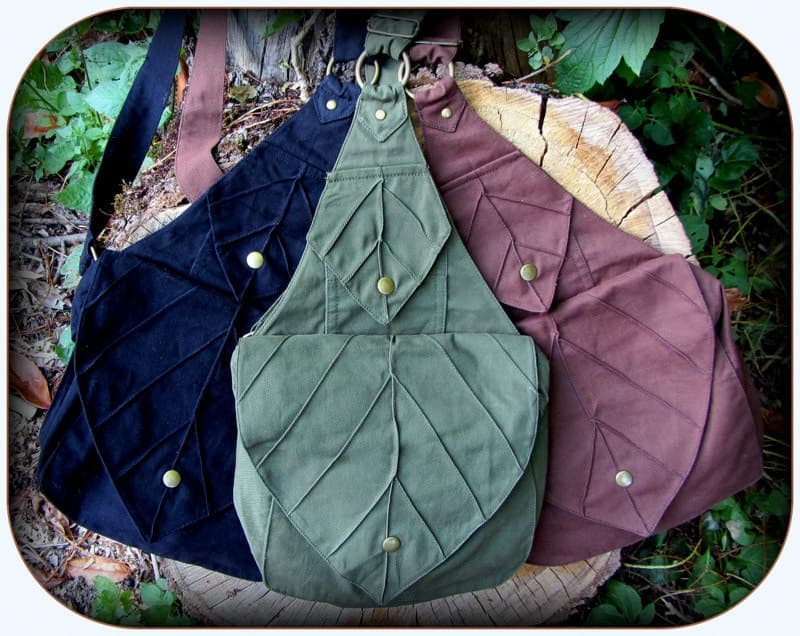 Leaf Backpack Book Messenger Bag ~ Renaissance Fair Crossbody purse ~ Elven Forest  LARP cosplay, Fantasy Garb Yule, cottagecore - Thumbnail 5