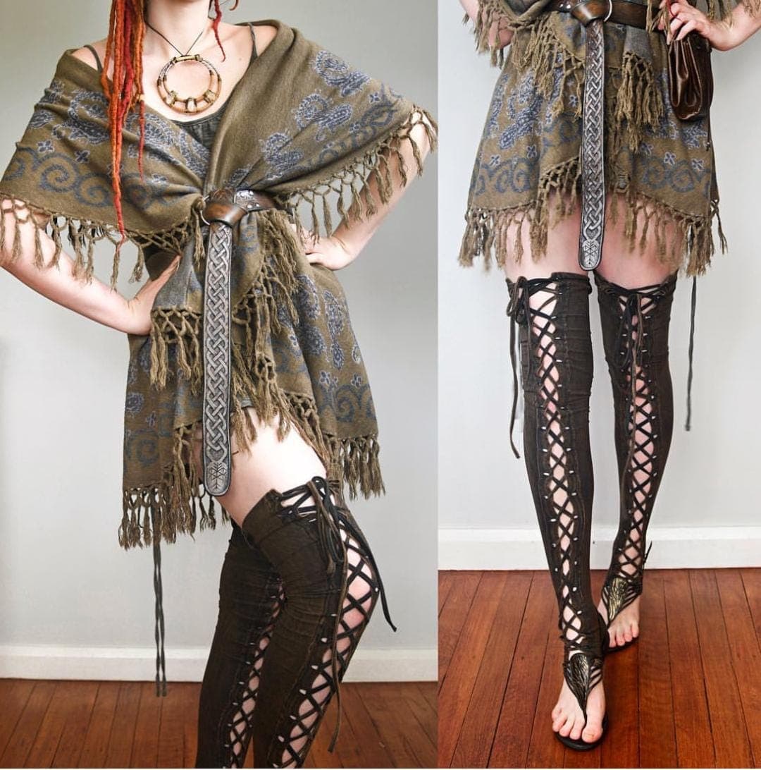 Leg Warmers, Steampunk leggings, Viking thigh highs, post apocalyptic Burning Man clothing, stretchy cotton yoga dance legwarmers, Wasteland - Image 1