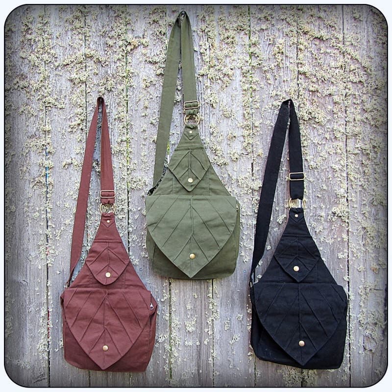 Leaf Backpack Book Messenger Bag ~ Renaissance Fair Crossbody purse ~ Elven Forest  LARP cosplay, Fantasy Garb Yule, cottagecore - Image 3